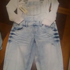 Overalls, top and cardigan